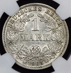 NGC AU58 1905-J GERMANY SILVER 1 MARK GERMAN 1905J (BC03) - Picture 1 of 3