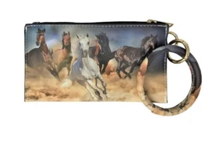 New! FIVE WILD HORSES RUNNING PRINT WRISTLET WALLET w/ Divided sections Zipper - Picture 1 of 1