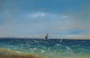 " Sailing in the sea 1881 " vintage Canvas Wall Art Picture Print - Picture 1 of 10