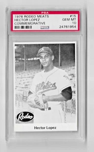 CARTOLINA BASEBALL COMMEMORATIVA RODEO MEATS 1976 #15 HECTOR LOPEZ PSA 10 ATLETICA - Foto 1 di 5