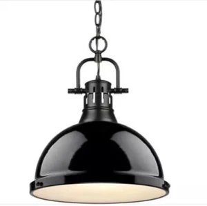Golden Lighting 3602-L-BLK Duncan 1 Light 14"W Pendant - Black / Matte Black - Picture 1 of 2