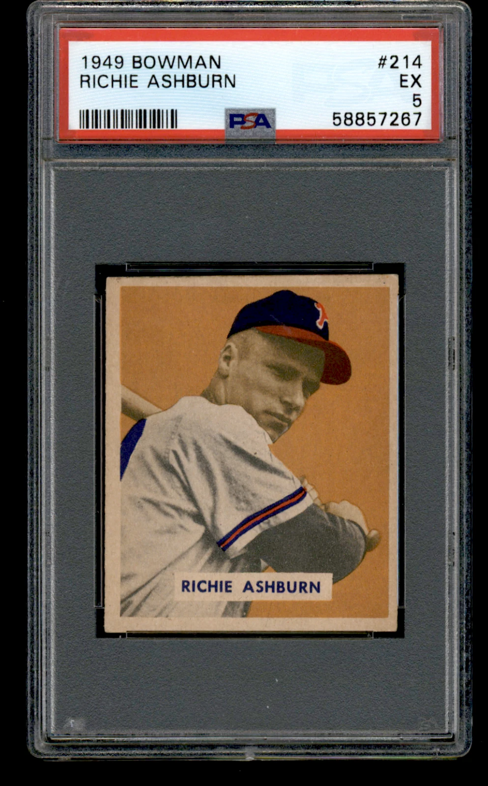 58857267 1949 Bowman Richie Ashburn Rookie RC #214 PSA 5 Philadelphia Phillies