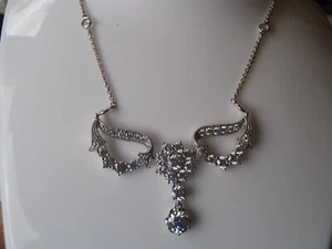 Sterling Silver Victorian Style Clear Stone Necklace - Picture 1 of 11