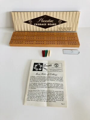 Pleasantime Hardwood Cribbage Board 3 Track Tri/Crib 705 Box/Pegs Never Used Vtg - Image 1 of 4