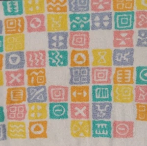 Cannon Royal Family Beach Towel Multi Pastel Block Symbols Print 80s Cotton VTG - Picture 1 of 9