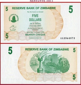 Simbabwe 5 Dollars 1 8 2006 Präfix AA P 38 UNC kostenloser Versand ab 100$ - Bild 1 von 3