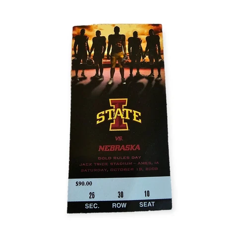 2008 Iowa State Football Home Ticket vs Nebraska Huskers Ames Jack Trice Stadium Cover