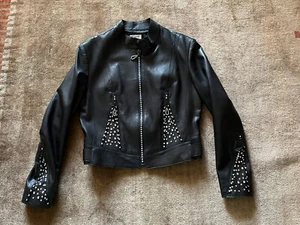 Vtg Kippys Coronado CA Original Black Leather Jacket W/Crystal rhinestones SZ S - Picture 1 of 8
