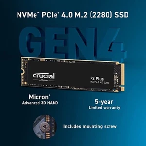 Crucial P3 Plus 2TB M.2 PCIe Gen4 NVMe Solid State HDD with Windows 11 Installe - Picture 1 of 2