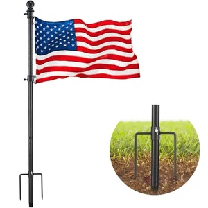 Black Flag Poles for Outside in Ground - 8FT Flag Pole for House with 2 Prong... - Picture 1 of 7