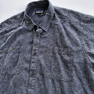 Patagonia XL Bio Baumwolle Hanf Hemd Kurzarm Knopfleiste grau Chambray - Bild 1 von 13