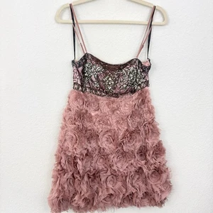 Sue Wong Womens Party Mini Dress Size 6 Beaded Rosette Sequin Cocktail Pink - Picture 1 of 12