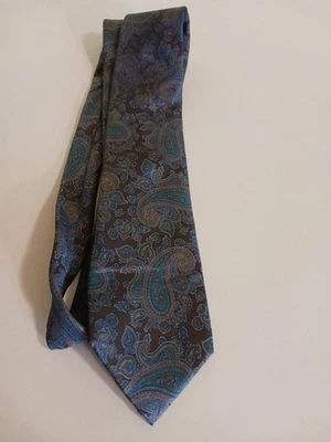 Corbata vintage Oleg Cassini cachemira marrón y azul, 56" L 3 1/2" W 100% seda Foto 1 de 3