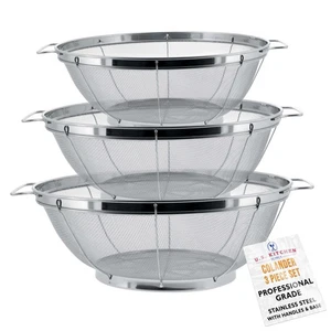 U.S. Kitchen 3pc Colander Set, Stainless Steel Mesh Strainer Net Baskets 3 4 5qt - Picture 1 of 5