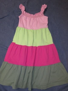 Girls HANNA ANDERSSON Dress - Sz 140 or 10 - Pink/Green TIERED w/ SMOCKING - Picture 1 of 3