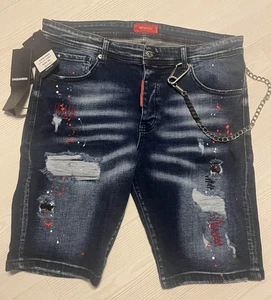Dsquared2 Shorts Mens Size 36 Blue Denim Splatter Paint Faded Distressed Pocket - Picture 1 of 20