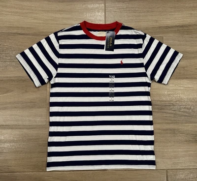 New Polo Ralph Lauren Boys T-Shirt LARGE 14-16 Blue White Striped Causal Cotton - Image 1 of 4
