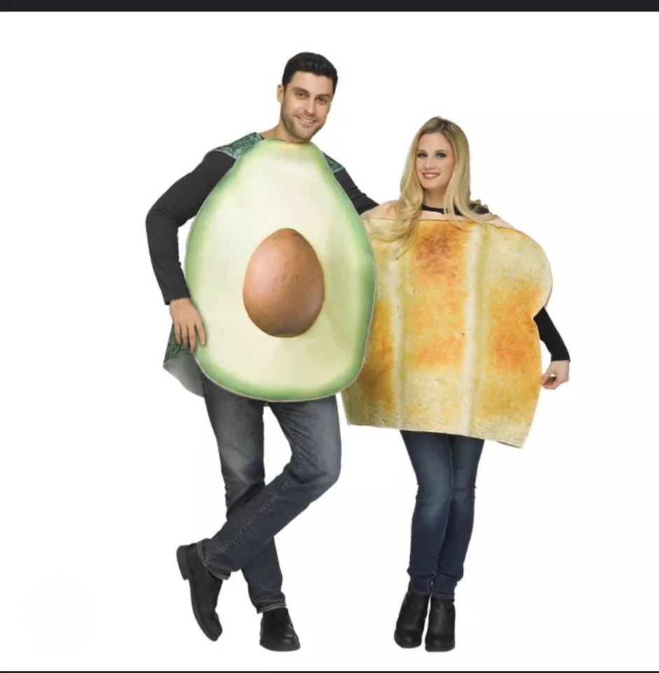 Disfraz de aguacate y tostadas Halloween parejas adultas 2 piezas suéter túnicas abiertas  Foto 1 de 4