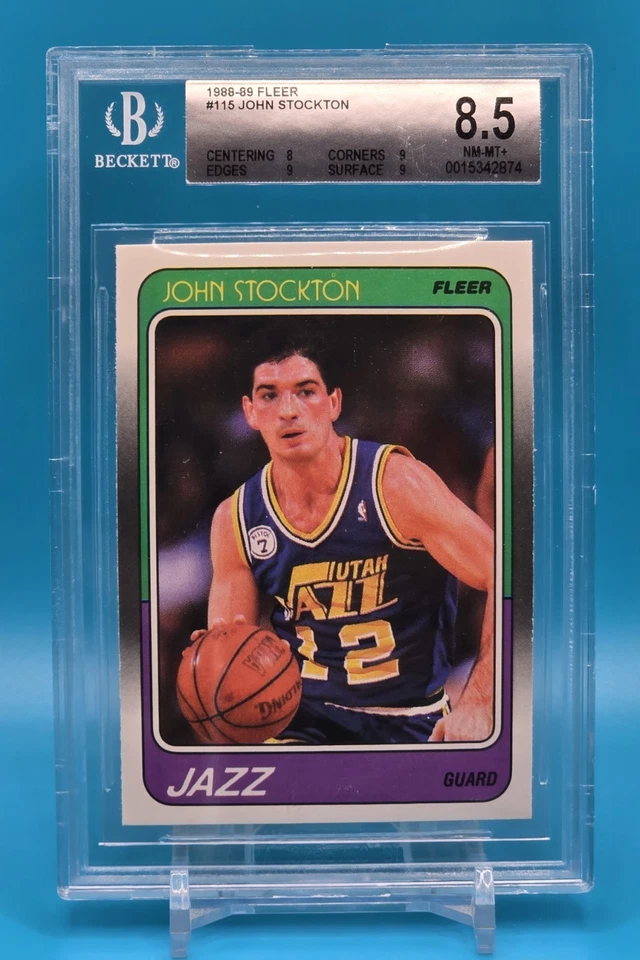 John Stockton RC 1988-89 Fleer #115 BGS 8,5 casi nuevo-como nuevo+ | Utah Jazz Foto 1 de 2