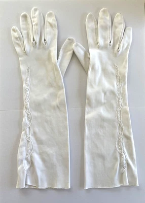 Guantes largos blancos vintage con nudos franceses y detalles bordados - talla 7 Foto 1 de 3