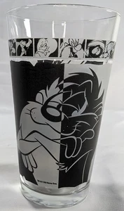 1999 Looney Tunes Glass Taz Bugs Bunny B&W art 2-sided 6" tall Pint Glass - Picture 1 of 2