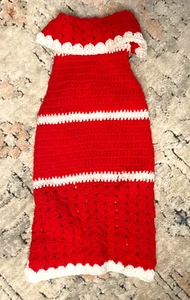 Handmade Crochet Knit Dog Sweater Size S Shirt Puppy Christmas Santa Red - Picture 1 of 9