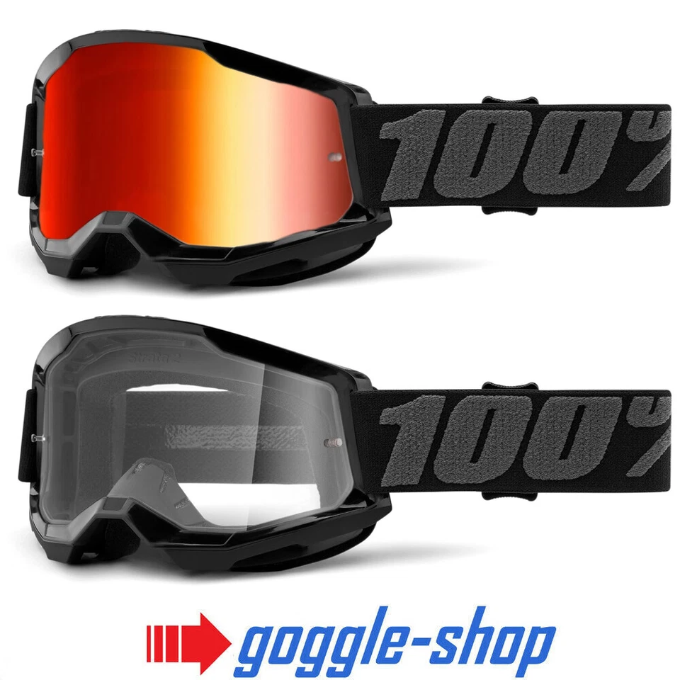 100% STRATA 2 Motocross MX Bicicleta MTB Gafas Negro Claro / Rojo Lentes Espejo - Imagen 1 de 1
