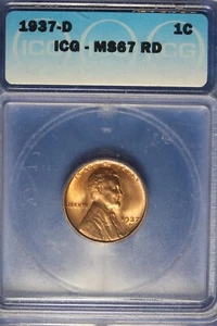 1937 D ICG MS67RD LINCOLN WHEAT CENT #B49505 - Picture 1 of 2