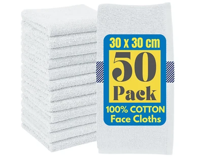 Face Towels Flannels Wash Cloths Super Soft 100% Cotton Face Cloths 30x30cm - Image 1 of 4