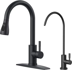 Kitchen Faucet and Water Filter Faucet Combo, Black Stainless Steel Faucet Pull - Picture 1 of 6
