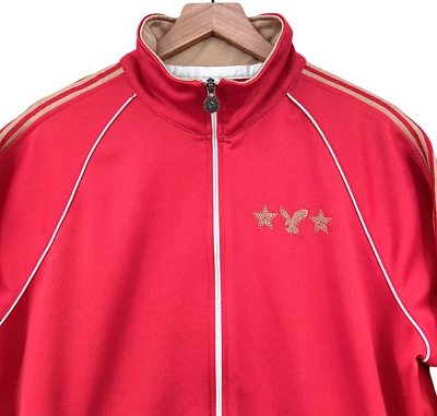 American Eagle 轨道夹克男式大号红色全拉链金色装饰刺绣*缺点 — 第 1/4 张图片