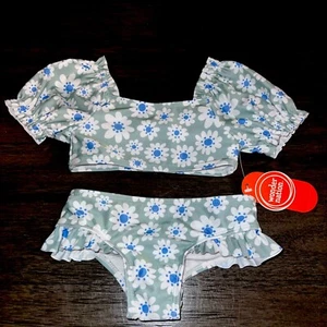 Toddler Girl 2 PC Bathing Swim Suit Wonder Nation Size 2T 3T Daisy Flowers New - Picture 1 of 5