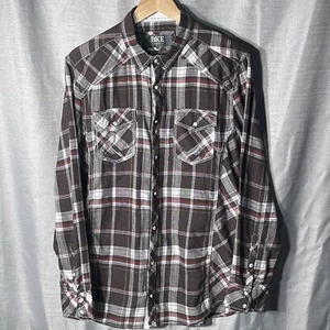 BKE Men's Standard Fit Pearl Snap Long Flip Cuff Sleeve Plaid Button Up Large - Picture 1 of 15