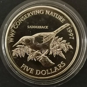 5 DOLLARS 1997 WWF SADDLEBACK NEW ZEALAND NEUSEELAND / CUPRONICKEL / SOUS - Bild 1 von 2