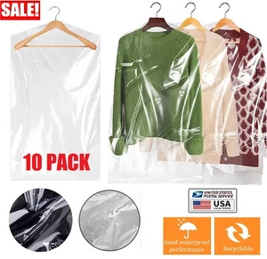 10PCS Clear Suit Cover Hanging Garment Storage Bag Dress Clothes Coat Dust-proof - Picture 1 of 12