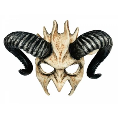 Horned Devil Full Face Halloween Costume Masquerade Ball Mask [Bone] - Image 1 of 2