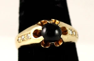 14K Gold Vintage Ring Black Onyx Diamonds 7.1 Grams Size 7.5 - Picture 1 of 10