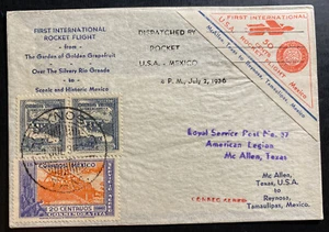 1936 McAllen TX USA First Rocket Flight cover To Reynosa Mexico Special Stamp 1 - Picture 1 of 2