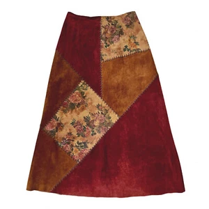 Falda midi vintage MARGARET GODFREY gamuza cuero rosa retazos florales talla 6 - Imagen 1 de 8