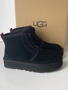UGG Women's US 9 Neumel Zip Platform Suede Booties Black NIB - Picture 1 of 13