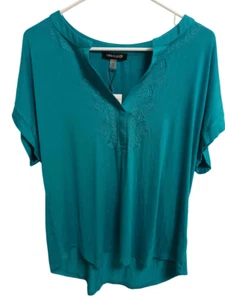 NWT Cable & Gauge Gala Green Short Sleeve Stretch Top Size XL $48 - Picture 1 of 6