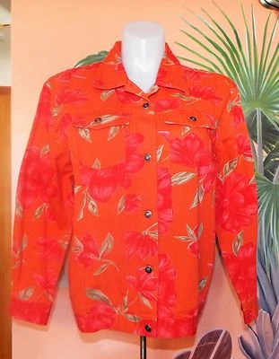 JAQUETA JEANS CERVELLE LARANJA, FLORAL, TROPICAL, MUITO BOM ESTADO. TAMANHO. GRANDE - Imagem 1 de 4