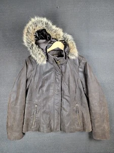 Danier jacket leather faux fur hooded women's size XL casual coat - Picture 1 of 12