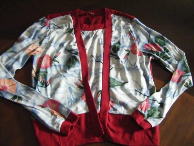 Vtg 70s Burgundy/ Light Blue Floral Print Girl Knit Top-Bust 31/Girl S - Image 1 of 4