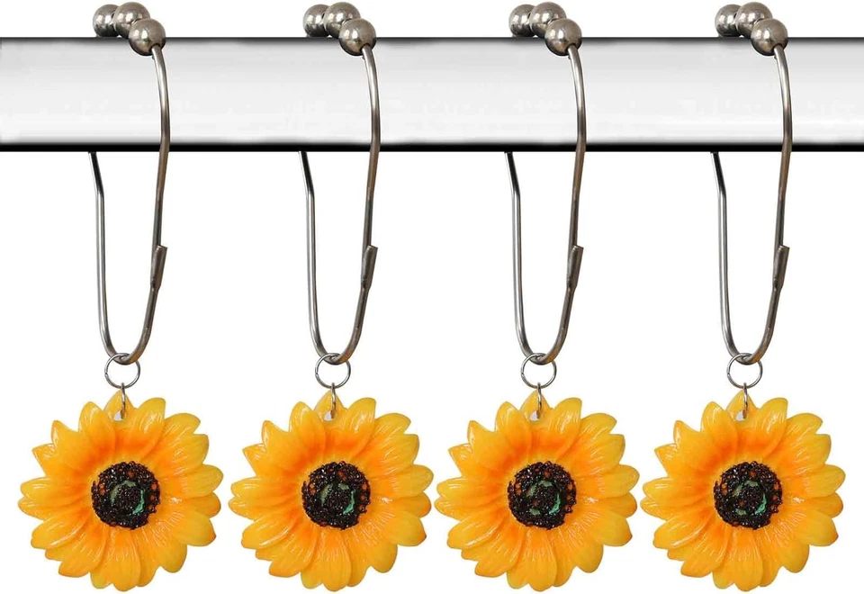 Ganchos para Cortina de Ducha Girasol Decorativos Flores Amarillas Margaritas Anillos de Ducha para Foto 1 de 4