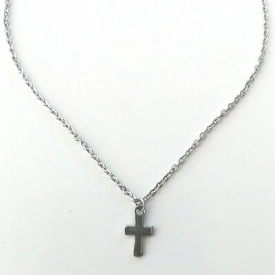 COLLIER CHAINE ARGENTE 40,6cm PENDENTIF CROIX ACIER INOXYDABLE HYPOALLERGENIQUE