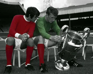George Best & Alex Stepney Manchester United 1968, 8x10 Color Photo - Picture 1 of 1