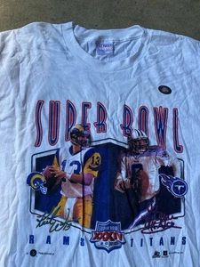 Vintage 2000 Super Bowl XXXIV T Shirt Rams Vs Titans Kurt Warner NFL NOS Size L - Picture 1 of 9