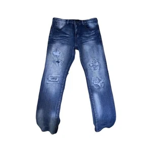 Waimea Herren 34x32 Distressed Skinny Jeans Ripped Dunkelblau Denim Y2K Style - Bild 1 von 3