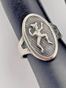 SIGNED VINTAGE STERLING SILVER GIRL SCOUTS BROWNIE RING SIZE 3.5 ADJUSTS 2313 - Picture 1 of 5